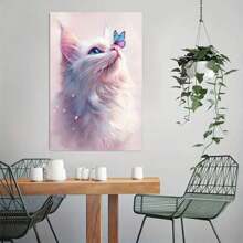 Cat And Butterfly Wooden Framed Canvas Painting Wall Art Prints For Home Decoration, Living Room & Bedroom, Festival Party Decor, Gifts, Ready To Hang