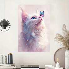 Cat And Butterfly Wooden Framed Canvas Painting Wall Art Prints For Home Decoration, Living Room & Bedroom, Festival Party Decor, Gifts, Ready To Hang