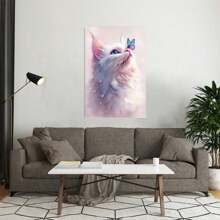 Cat And Butterfly Wooden Framed Canvas Painting Wall Art Prints For Home Decoration, Living Room & Bedroom, Festival Party Decor, Gifts, Ready To Hang