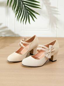 Autumn/Winter Wedding Casual Fashion High Heel Mary Jane T-Strap Buckle Chunky Heel Pumps, Formal Velvet Dress Work Office Outdoor Beige Apricot Shoes (Please Check Foot Length, Palm Circumference Parameters Before Purchasing)