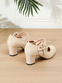 Autumn/Winter Wedding Casual Fashion High Heel Mary Jane T-Strap Buckle Chunky Heel Pumps, Formal Velvet Dress Work Office Outdoor Beige Apricot Shoes (Please Check Foot Length, Palm Circumference Parameters Before Purchasing)