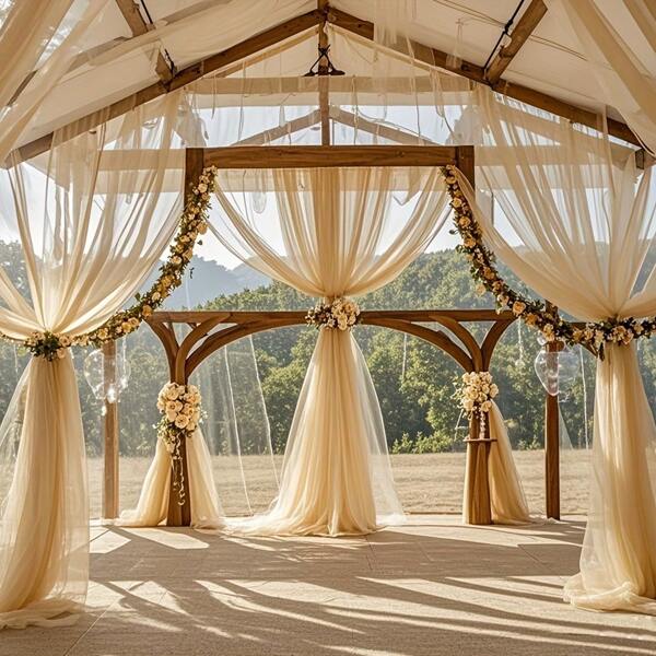 1 pezzo Elegante tenda trasparente in chiffon color champagne, adatta per decorazione di ambienti indoor/all'aperto, cerimonie di matrimonio