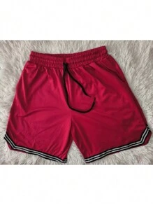Men's Loose Fit Shorts With Drawstring Waist Men's Basketball Shorts - Màu Đỏ Sâu - Xem 6