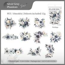 20 miếng/gói nhãn dán sổ lưu niệm/lập kế hoạch chủ đề hoa màu nước, chất liệu PET cỡ lớn - Nhiều màu - Xem 10