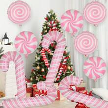 6 件套粉色圣诞拐杖糖风车气球套装，粉色圣诞及新年派对装饰气球，粉色糖果气球 - 彩色 - 查看 8