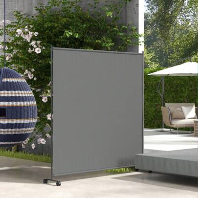 Outsunny Decorative Garden Partition Screen, 6FT Portable Privacy Screen With Lockable Wheels, Single Freestanding Metal Room Divider Panel For Garden Deck Pool Hot Tub, Dark Grey
