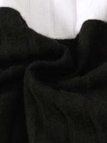 2pcs Casual Fleece Splicing Ribbed Long Sleeve Jumpsuit