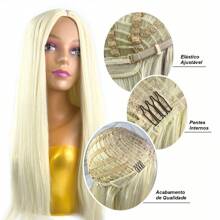 Long Straight Organic Lace Wig 70 Cm Primium Fiber Light Daily Use - Làm nổi bật tóc vàng - Xem 3