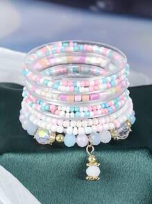 8 件波西米亚风多层水晶珠装饰手链，适合圣诞派对、日常装扮、朋友礼物 - 米珠 - 查看 14