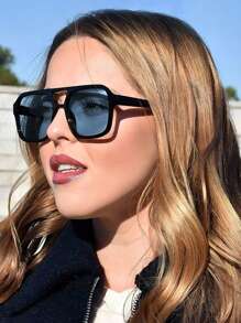 1pc Double Bridge Pilot Style Fashion Glasses, Fashionable And Suitable For Daily Outdoor, Driving, Travel And Party Use Halloween Basics Fall Winter Women Outfits Clothes Business Casual Gifts For Summer Beach Vacation,Outdoor,Travel