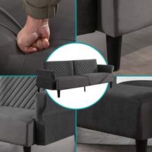78 Inch Modern Velvet Fabric 3-Seat Apartment Couches,Convertible Folding Sofa Bed, Futon Couch With Ajustable Armrest For Living Room - 深灰色 - 查看 10