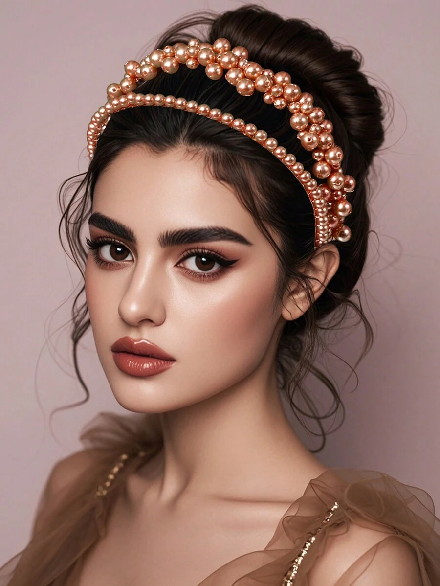 Băng đô ngọc trai giả lấy cảm hứng từ phong cách cổ điển thanh lịch, đơn giản và phong cách, màu sâm panh