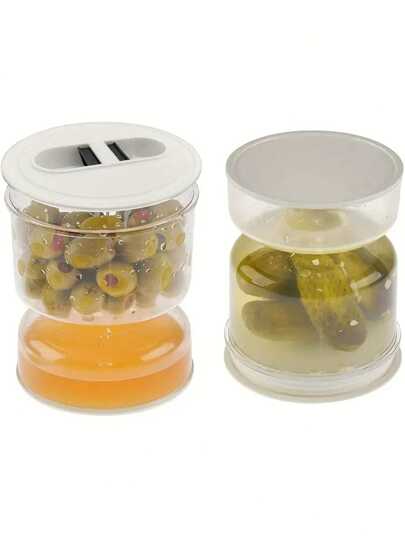 1pc Pickle Container, Food Storage Jar With Olive Oil Separator, Filter Lid, Dry/Wet Separation For Home Kitchen