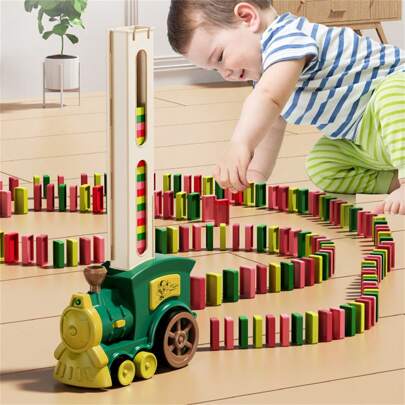 Domino Train Toy, 60 Pieces, Automatic Electric Train With Lights And Sounds, Christmas Halloween Birthday Gift,Back To School