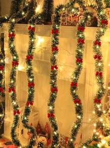 2m/6.5ft Christmas Wreath String Lights, With 20 LED Lights And 6 Bows, For Home, Garden, Bedroom, Party, Indoor/Outdoor Decoration