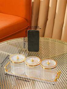 1 套复古金边玻璃罐带托盘、花瓶，用于存放珠宝/装饰品 - 無色 - 查看 2