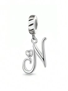 HuooNew 1pc Exquisite Cubic Zirconia Heart Decor Sterling Letter Sterling Silver DIY Pendant For Women For DIY Jewelry Making