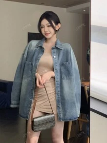 韩版宽松长袖休闲女式洗水牛仔夹克
