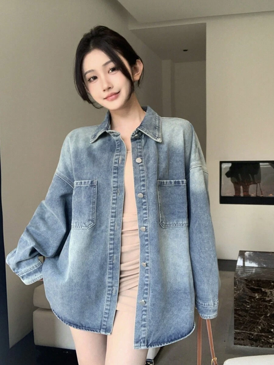 韩版宽松长袖休闲女式洗水牛仔夹克