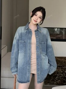 韩版宽松长袖休闲女式洗水牛仔夹克