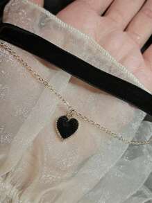 批发酒红色心形天鹅绒颈链，女士情人节项链 - 桃心 - 查看 6