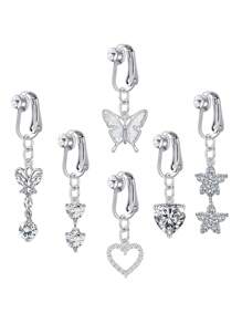 CIZME 假肚脐环 夹式肚脐环 假肚脐穿孔 假耳环 假肚脐穿孔 - 銀色/金色 - 查看 13