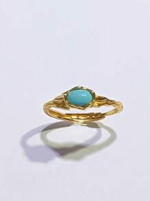 1 件 925 银镀金天然绿松石开口戒指，适合女性日常和派对佩戴，送给朋友的精美礼物 - 綠色 - 查看 7