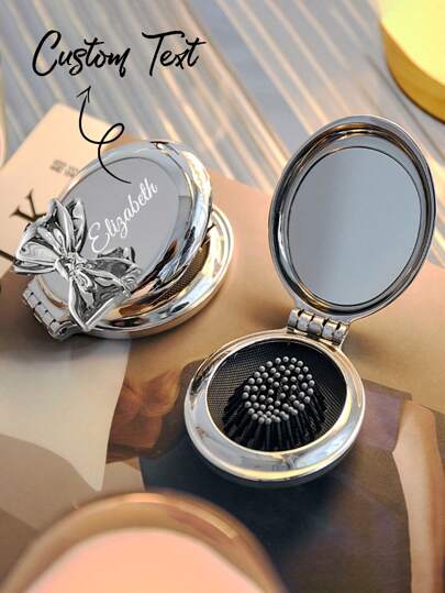 1pc Customized Folding Inflatable Hair Brush, Laser Engraved Text, 2-In-1 Compact Mirror Brush, Makeup Mirror For Women, Best Gift For Girlfriend, Mom, Mother's Day, Valentine's Day Multi-Functional, Ornamental, Letter Exquisite, Stylish, Fashionable, Vintage, Contracted, Basics Unique, Customized Treasure Finds, Girls Gift, Holiday Gift, Personalized Gifts For Women Ideal Gifts For Him Children, Family, Friends, Her, Grandparents For Weddings, Living Room, Bedroom, Bathroom, Customized Combs, Street Casual Chic Christmas Beauty Accessories