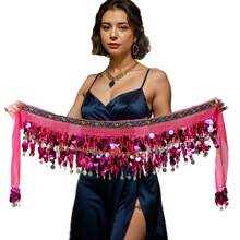 肚皮舞臀部围巾，肚皮舞裙裹带亮片硬币，适合肚皮舞、尊巴舞、化妆舞会或瑜伽课 - 彩色 - 查看 17