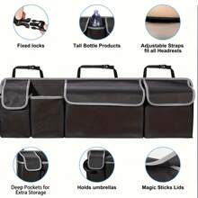 1pc Car Trunk Organizer Bag, Backseat Hanging Storage Bag, Suitable For SUV, Truck, MPV, Waterproof, Foldable Cargo Storage Bag With 4 Pockets - Black - View 6