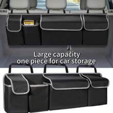 1pc Car Trunk Organizer Bag, Backseat Hanging Storage Bag, Suitable For SUV, Truck, MPV, Waterproof, Foldable Cargo Storage Bag With 4 Pockets - Black - View 1