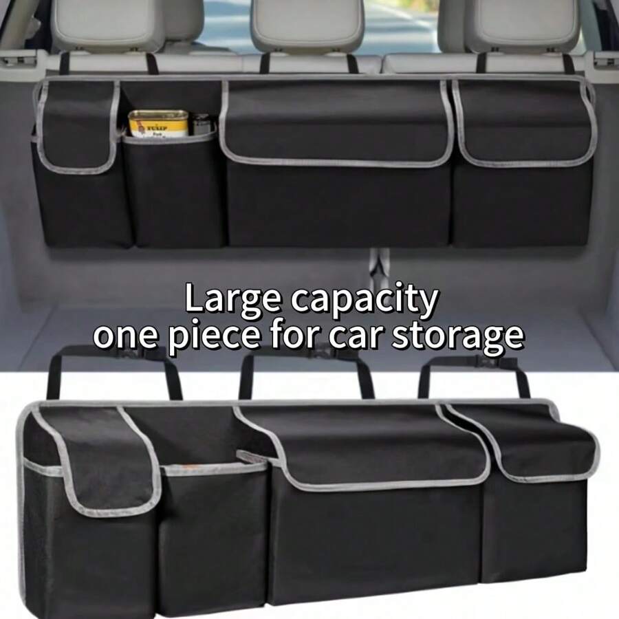 1pc Car Trunk Organizer Bag, Backseat Hanging Storage Bag, Suitable For SUV, Truck, MPV, Waterproof, Foldable Cargo Storage Bag With 4 Pockets - Black - View 1