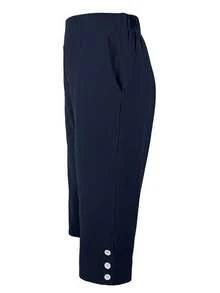 Button Detail Capri Pants - Navy Blue - View 4