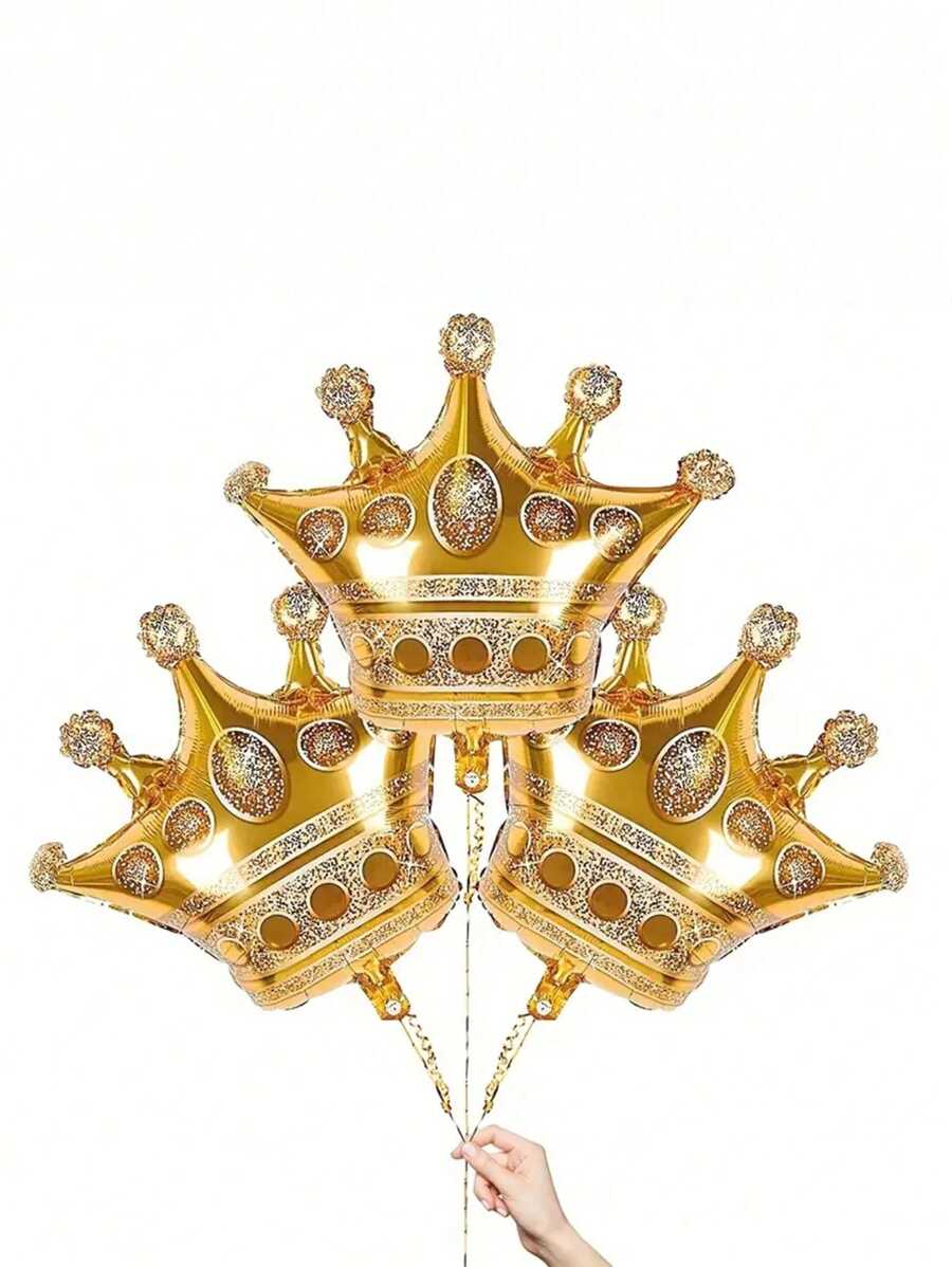 1 PIEZA - Globo con forma de corona dorada, globo con forma de corona, decoración de Halloween de aluminio con forma de globo de Navidad, globo para aniversario, decoración de cumpleaños de princesa, suministros de fiesta de globos de cumpleaños feliz - Multicolor - Ver 1