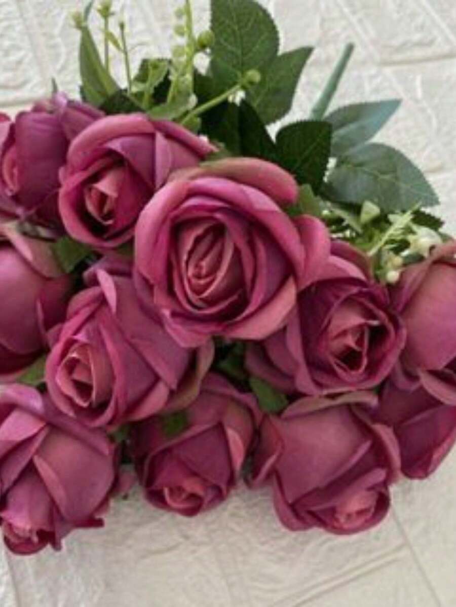 Bouquet Of Artificial Roses With 12 Heads - RS711 - 酒紅色 - 查看 1
