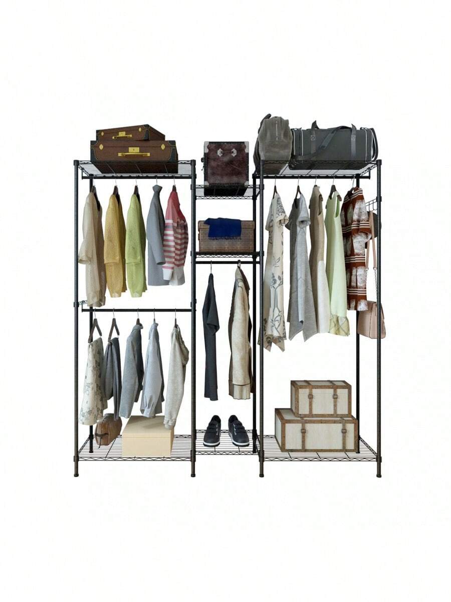 Closet Organizer Metal Garment Rack Portable Clothes Hanger Home Shelf