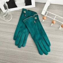 2 件装女士虾线鲜艳彩色纽扣手套，保暖、防风户外手套，适合运动、约会、派对、生日、时尚 - 彩色 - 查看 2