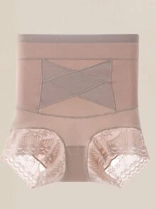 1pc Seamless High Waist Shaping Panties Women's Lace Tummy Control Panty Slimming Waist Trainer Sheath Flat Belly Underwear Butt Lifting Shapewear - Apricot - View 10