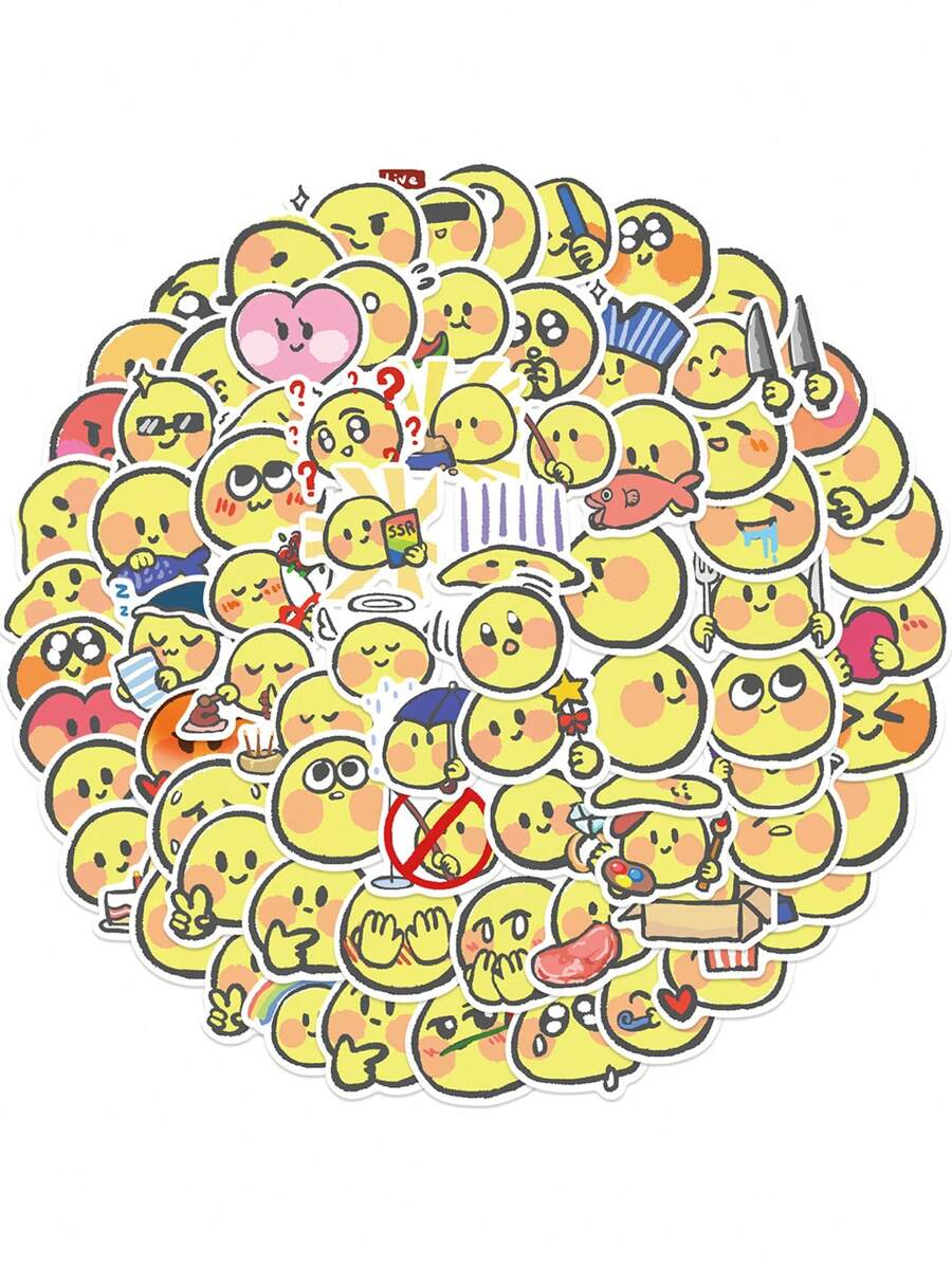 80 Hình vẽ tay hoạt hình mặt nhỏ màu vàng Graffiti dán trang trí hành lý, ốp điện thoại, máy tính, bình nước, nhãn dán chống thấm nước - Nhiều màu - Xem 1