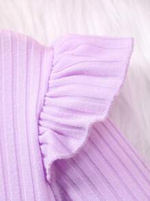 Girls' Long Sleeve Purple Round Neck Ribbed Ruffle Heart Mesh Overlay Dress, Suitable For Birthday Party - Purple - View 4