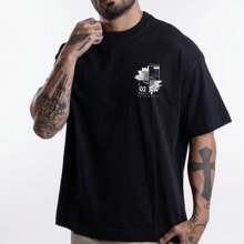 Strive X Hustle Oversized T-ShirtBlack Premium Men's Women's 100% Cotton Reinforced Street Fashion T-Shirt - 黑色 - 查看 2