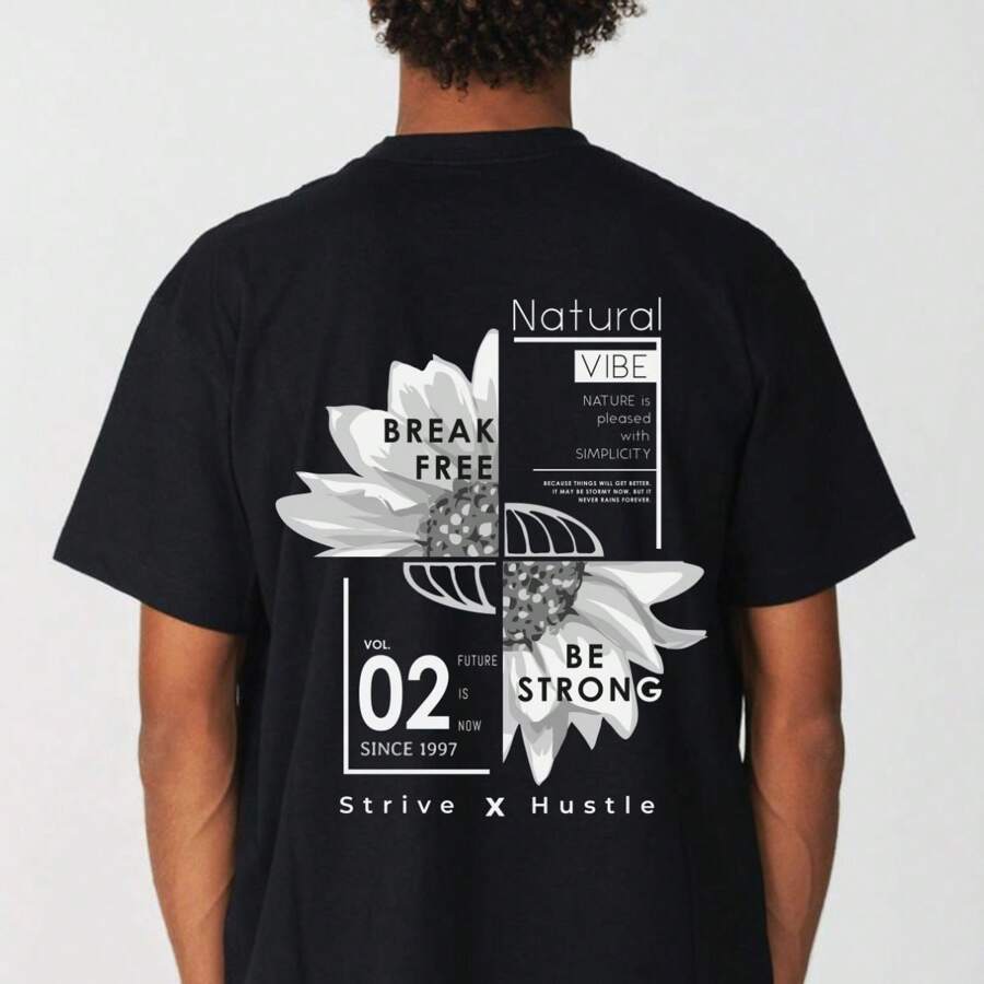 Strive X Hustle Oversized T-ShirtBlack Premium Men's Women's 100% Cotton Reinforced Street Fashion T-Shirt - 黑色 - 查看 1