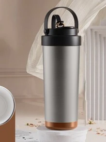 1pc High-Capacity, Stylish Ceramic Lined Double Wall Vacuum Insulated Water Bottle/Coffee Mug With Straw, Portable Back To School