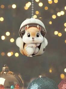 1 件合金亚克力扁平松鼠钥匙扣，可爱 2D 动物吊坠，适合背包饰品 - 彩色 - 查看 2