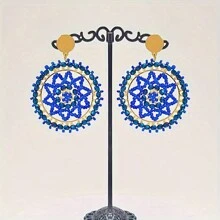 1 Cặp bông tai hạt thủy tinh dệt thủ công, bầu trời đầy sao xanh, phong cách Boho cổ điển, họa tiết hình học bất đối xứng, dành cho tiệc tùng, ngày lễ tình nhân, lễ hội âm nhạc, lễ hội hóa trang, quà tặng cho cô ấy - Nhiều màu - Xem 1