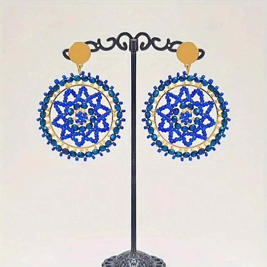 1 Cặp bông tai hạt thủy tinh dệt thủ công, bầu trời đầy sao xanh, phong cách Boho cổ điển, họa tiết hình học bất đối xứng, dành cho tiệc tùng, ngày lễ tình nhân, lễ hội âm nhạc, lễ hội hóa trang, quà tặng cho cô ấy - Nhiều màu - Xem 1