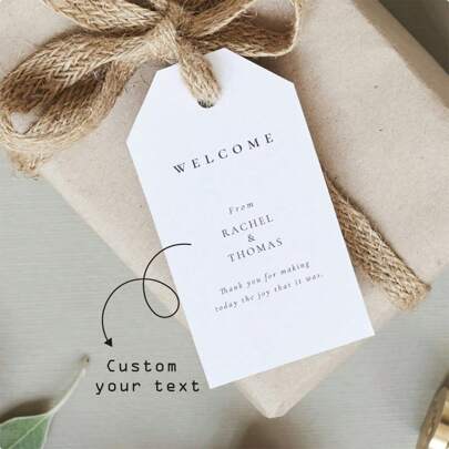 100 peças de etiquetas personalizadas delicadas para presente de boas-vindas de casamento, etiquetas de presente de boas-vindas com folhagens esmeraldas, etiquetas personalizadas para lembrancinhas de casamento, etiquetas personalizadas de agradecimento para casamentos, aniversários, chás de panela, noite de gala