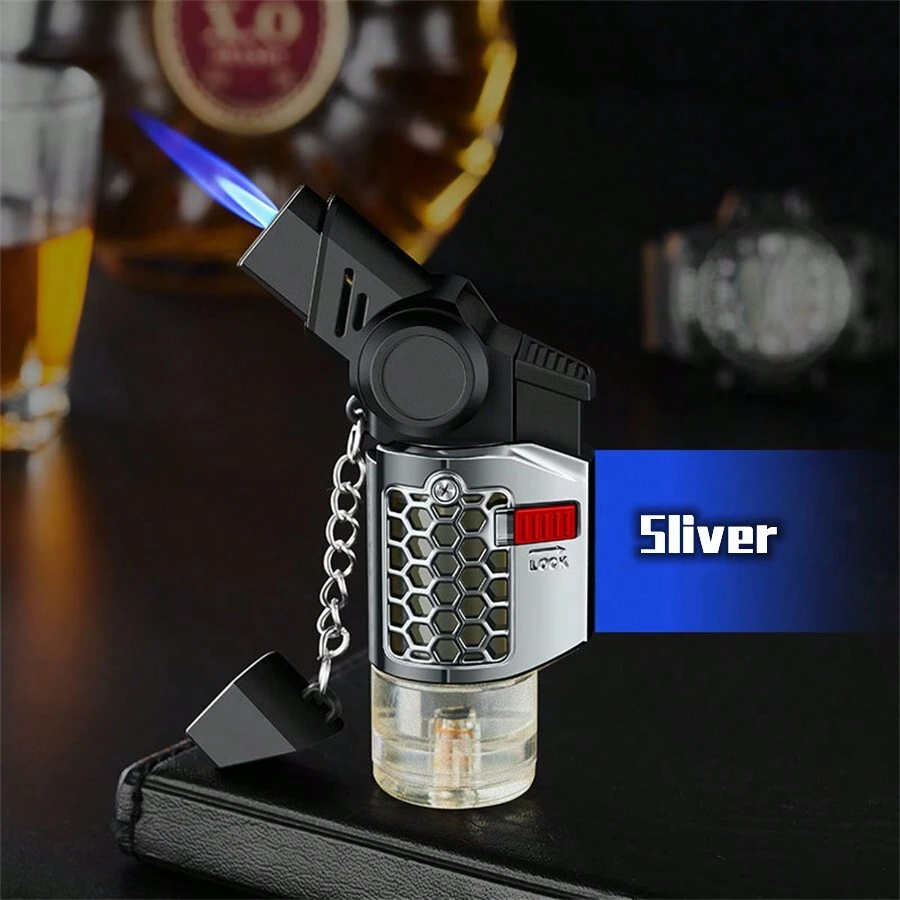 1Pc Foldable Adjustable Rotating High Power Torch Welding Gun Outdoor Windproof Portable Gas Lighter (No Butane Gas) - Silver - View 1