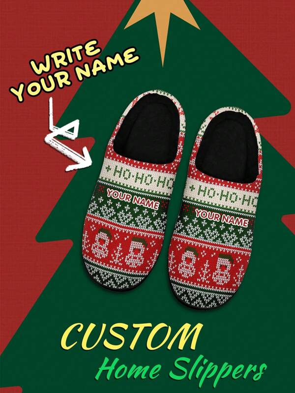 Herren Weihnachts Hausschuhe mit Wunschname, leicht und bequem mit weicher Sohle, Weihnachtsmann Pixel Stil Design, personalisiertes lustiges Weihnachtsgeschenk für Mama/Papa/Sie/Ihn/Freundin/Freund/Ehefrau/Ehemann/Freund