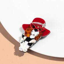 1pc Fashion Acrylic Patchwork Adorable Glasses Wearing Dog/Puppy Animal Design Brooch, Suitable As Gift For Women